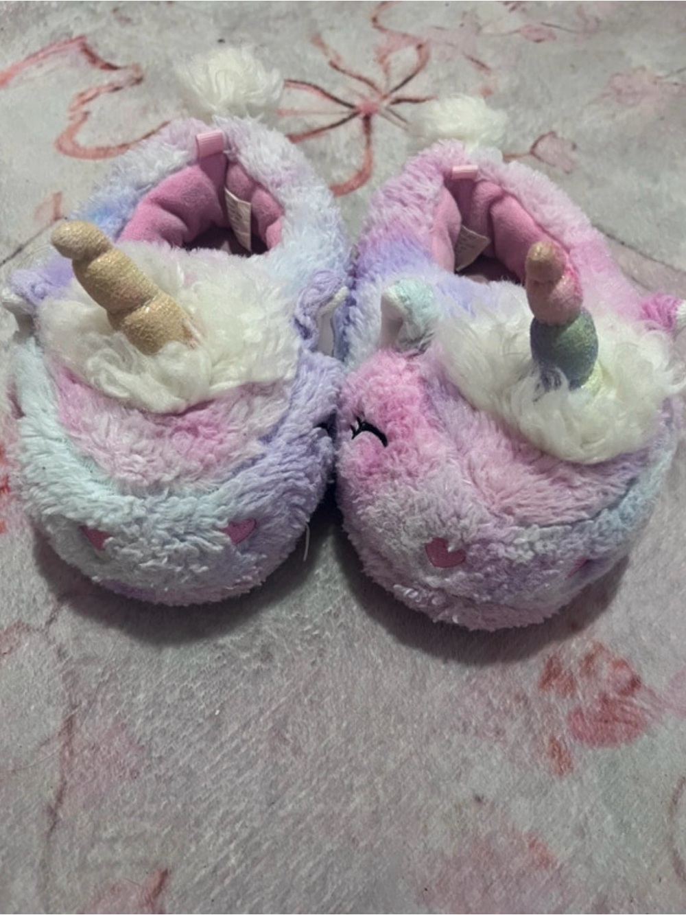 Plush Pastel Unicorn Slippers - Pink, Lavender, Mint (9-10)